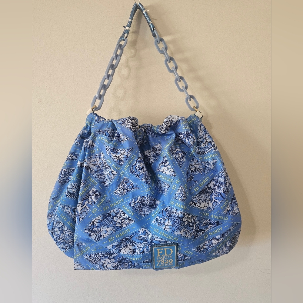 Ed Hardy Bobbi Shoulder Flap Purse Blue